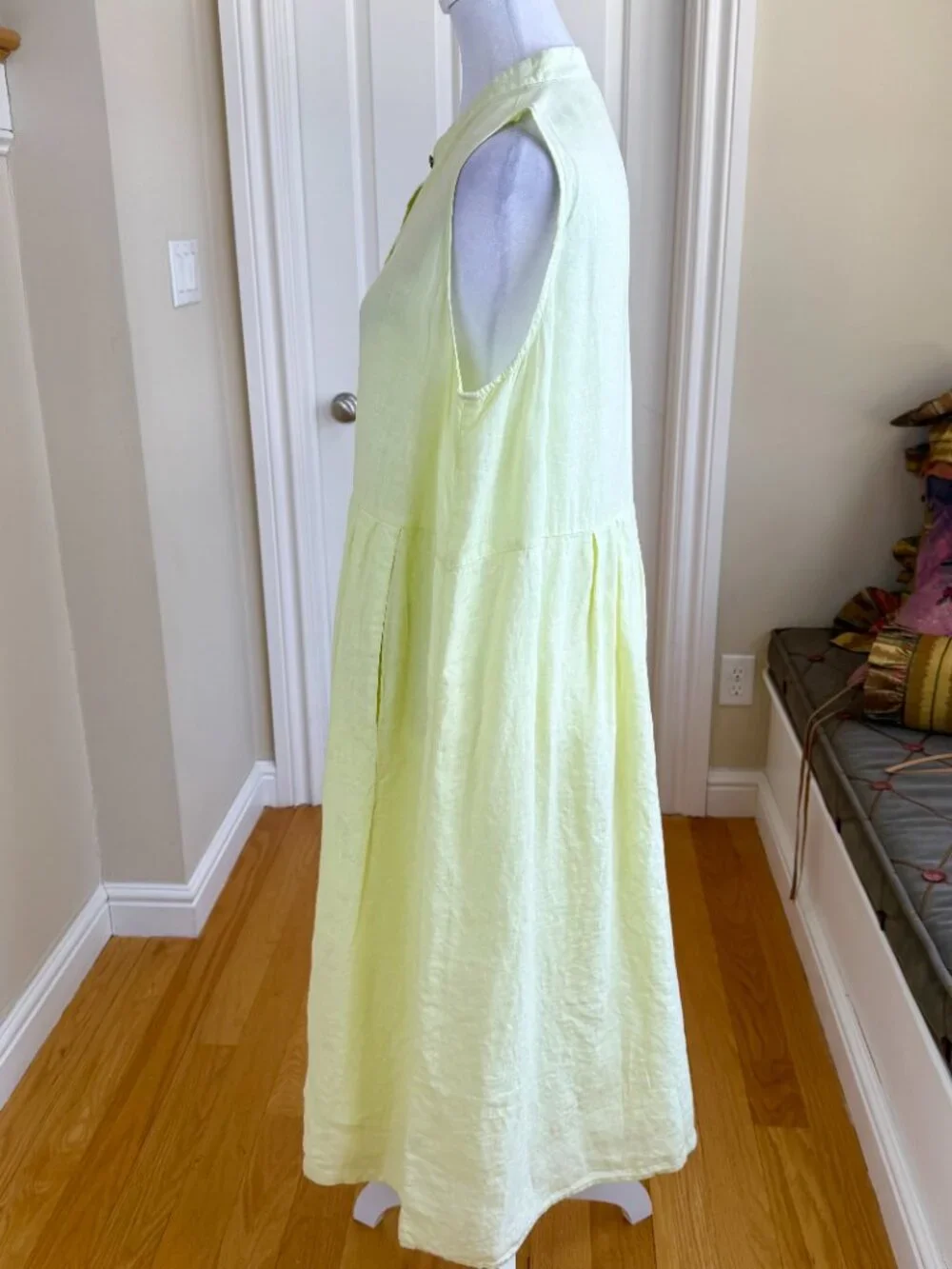 Eileen Fisher Maxi Dress Organic Linen Sleeveless Yellow (M) - Picture 3 of 9